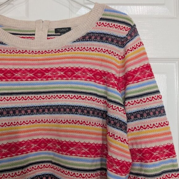 Talbots Fair Isle Sweater Womens Petite Size 2X Beige Colorful Lambswool Blend - Picture 2 of 12